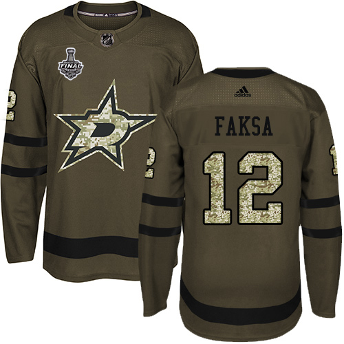 Men Adidas Dallas Stars #12 Radek Faksa Green Salute to Service 2020 Stanley Cup Final Stitched NHL Jersey